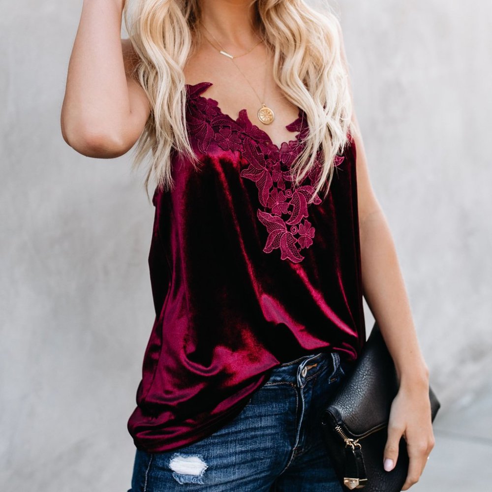 JUST IN! Dark Red Velvet Cami Shirt